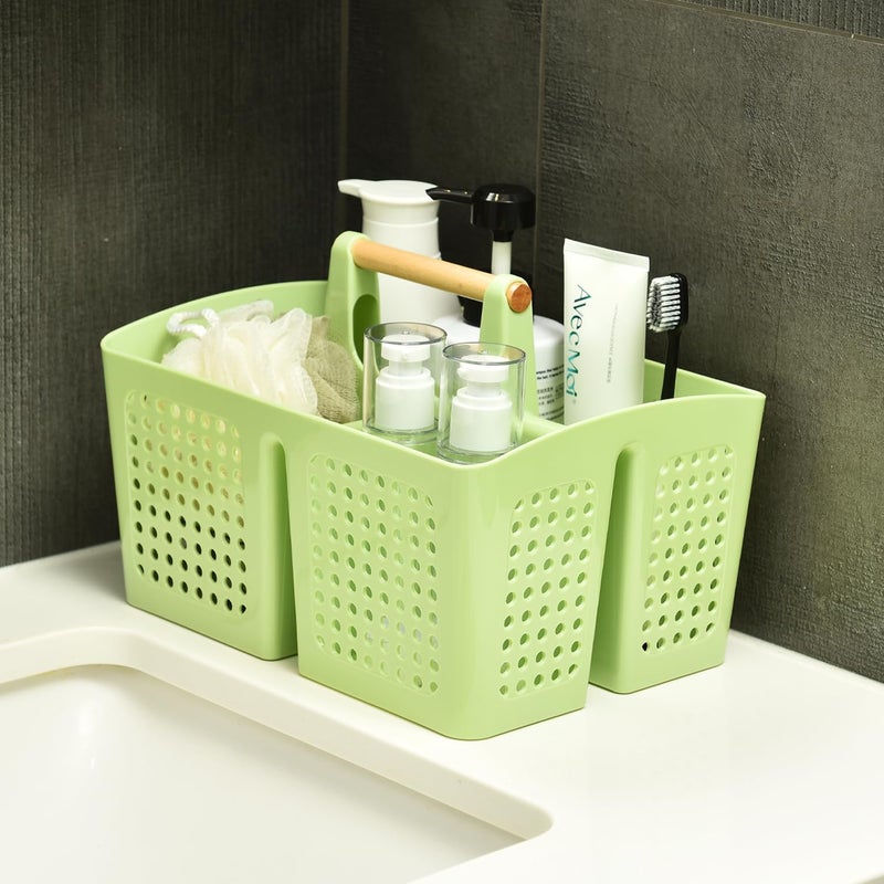 PAKCHOICE Portable Shower Caddy Basket with Compartments, Plastic Divided Cleaning Caddy Organizer Storage Tote with Handle for Bathroom, College, Dorm Room Essentials, Grass Green - Image 3